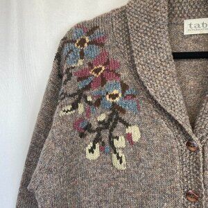 Vintage Tabi Shawl Collar Wool Cardigan Sweater Brown Multicolor Accents W Med